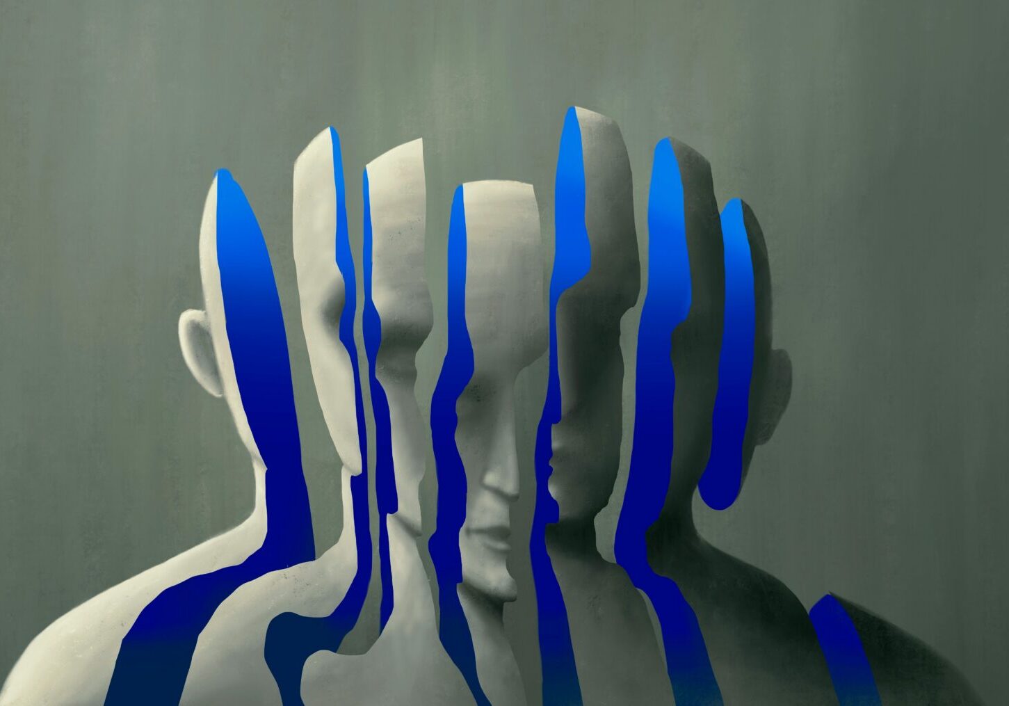 Abstract human silhouettes with blue paint streaks