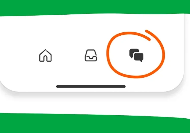 Mobile bottom navigation bar with circled chat icon